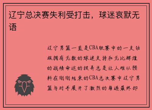 辽宁总决赛失利受打击，球迷哀默无语